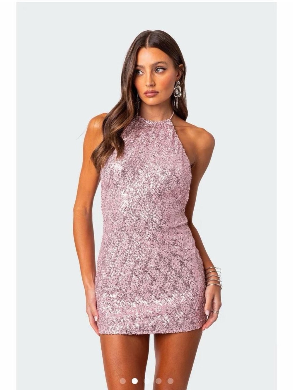 Edikted Rose Sequin Halter Mini Dress
